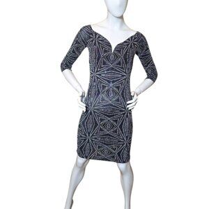 IRIS Black Shimmer Iridescent Mini Bodycon Club Dress sz M